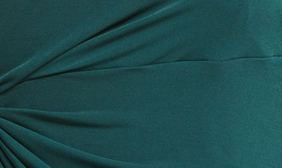 Connected Apparel Gathered Bell Sleeve Faux Wrap Dress In Hunter