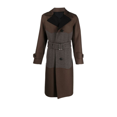 Shop Ferragamo Brown Dual Material Wool Single Breasted Coat