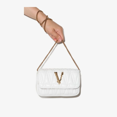 Shop Versace White Virtus Leather Cross Body Bag