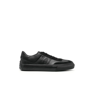 Shop Tod's Black Tonal Low-top Leather Sneakers