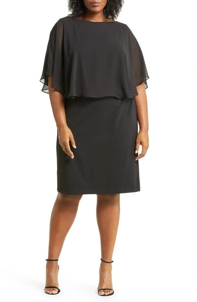 Shop Connected Apparel Cape Sleeve A-line Dress In Black