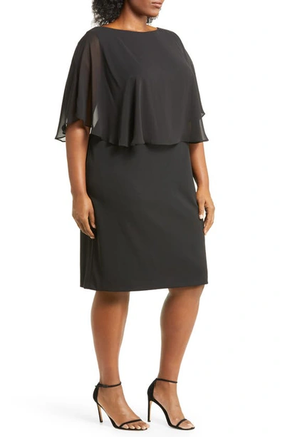Shop Connected Apparel Cape Sleeve A-line Dress In Black