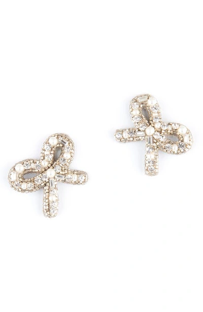 Deepa Gurnani Elsa Mixed-media Bow Earrings In Silver