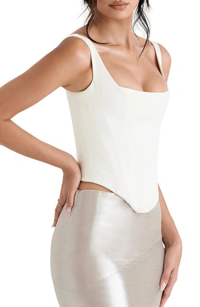 House Of Cb Rafa Curved-hem Satin Top In Ivory