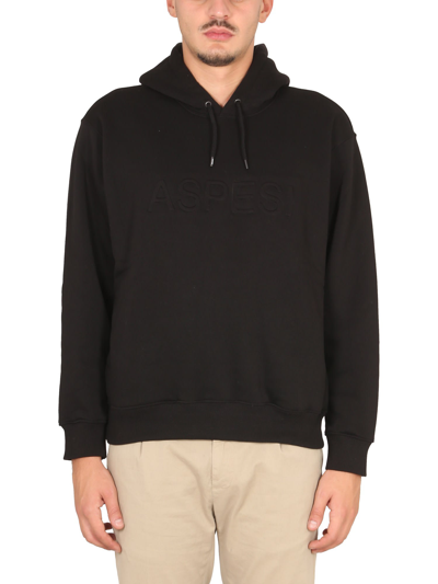 Shop Aspesi Sweatshirt With Logo And Hood In Nero