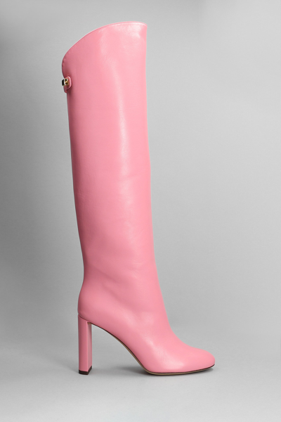 Shop Maison Skorpios Adriana High Heels Boots In Rose-pink Leather