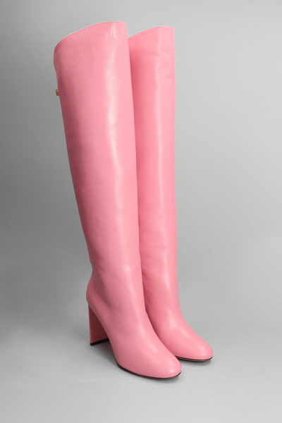 Shop Maison Skorpios Adriana High Heels Boots In Rose-pink Leather