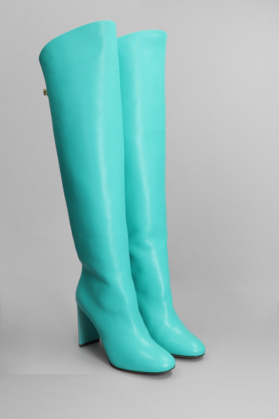 Shop Maison Skorpios Adriana High Heels Boots In Green Leather