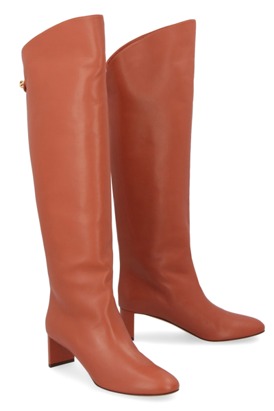 Shop Maison Skorpios Adry Leather Boots In Red