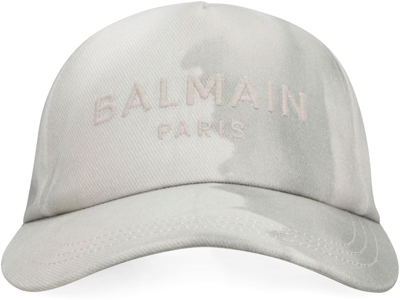 Shop Balmain Logo Baseball Cap In Grey