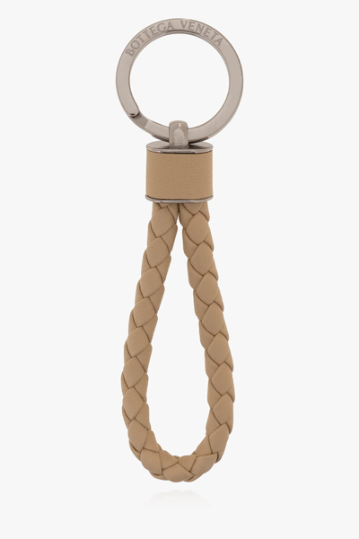 Shop Bottega Veneta Intreccio Leather Keyring In Porridge Silver