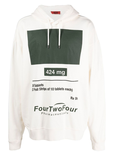 Shop Fourtwofour On Fairfax White Cotton Hoodie In Bianco+verde
