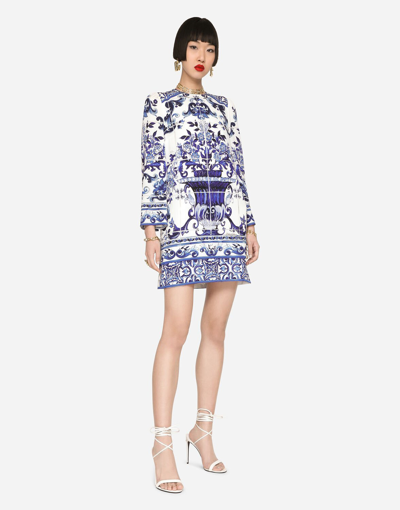 Shop Dolce & Gabbana Majolica-print Silk Dress In Multicolor