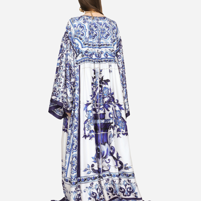 Shop Dolce & Gabbana Silk Twill Caftan With Majolica Print In Multicolor