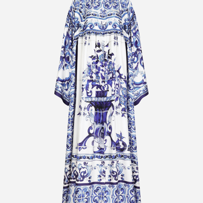 Dolce & Gabbana Silk Twill Caftan With Majolica Print In Multicolor