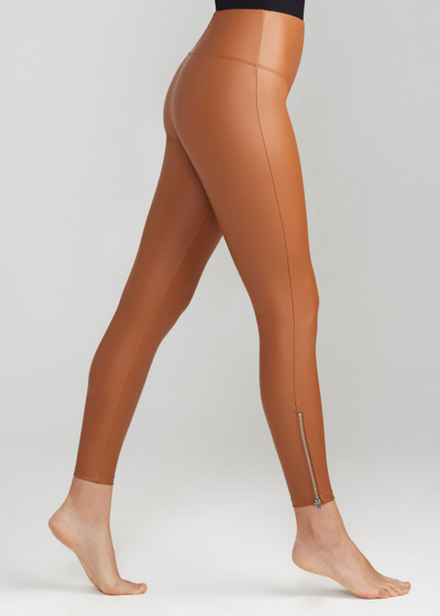 Shop Yummie Faux Leather Shaping Legging With Side Zip In Rawhide Tan