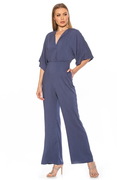 Shop Alexia Admor Rylee Flutter Sleeve Jumpsuit In Denim Blue
