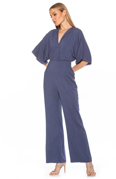 Shop Alexia Admor Rylee Flutter Sleeve Jumpsuit In Denim Blue