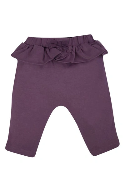 Shop Oliver & Rain Floral Ruffle Organic Cotton Bodysuit & Pants Set In Plum