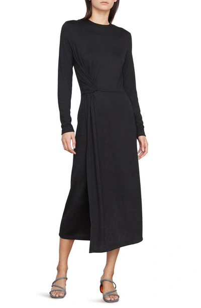 Shop Vince Side Twist Long Sleeve Knit Midi Dress In Black