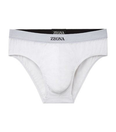 Shop Zegna Cotton-blend Briefs In White