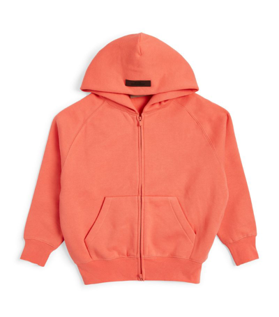 Shop Essentials Fear Of God  Kids Cotton-blend Logo Zip-up Hoodie (2-16 Years) In Pink