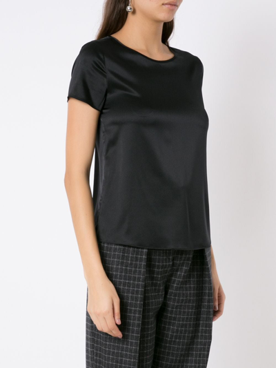 Emporio Armani Short-sleeved Silk Satin Blouse In Black