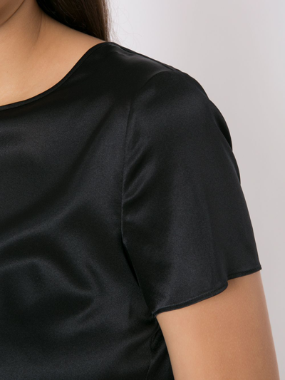 Emporio Armani Short-sleeved Silk Satin Blouse In Black