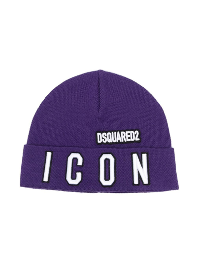 Shop Dsquared2 Appliqué-logo Beanie In 紫色
