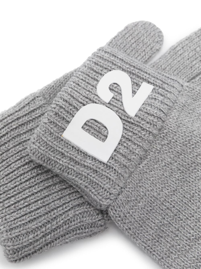 Shop Dsquared2 Logo-print Knitted Gloves In 灰色