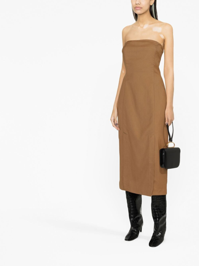 Shop St Agni Strapless Midi Dress In Brown