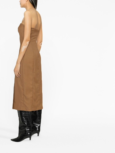 Shop St Agni Strapless Midi Dress In Brown