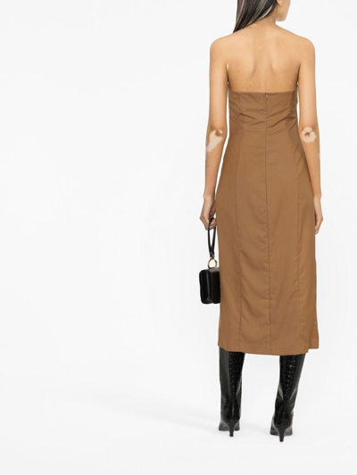 Shop St Agni Strapless Midi Dress In Brown