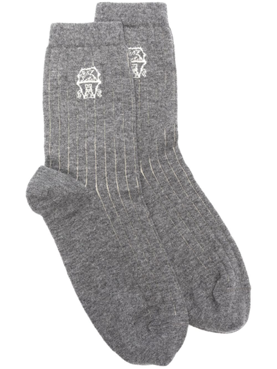 Brunello Cucinelli Intarsia-knit Cashmere Socks In 灰色