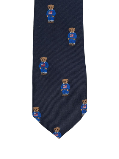 Shop Ralph Lauren Teddy-bear Silk Tie In 蓝色