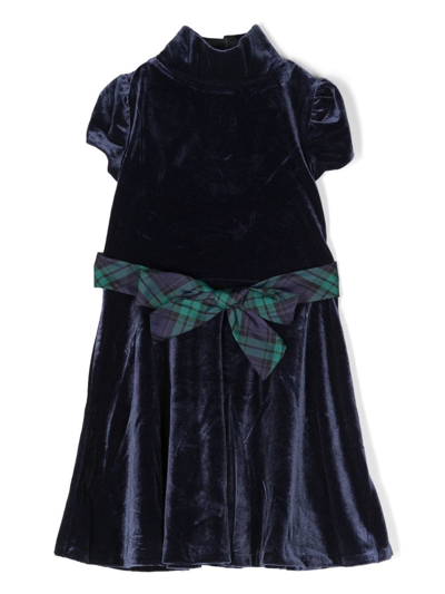 Shop Ralph Lauren Velvet Belted Dress In 蓝色
