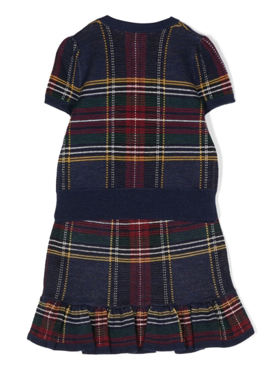 Shop Ralph Lauren Plaid Knitted Top And Skirt Set In 蓝色