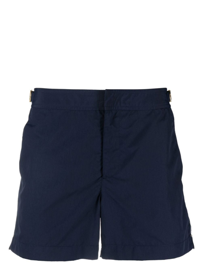 Shop Orlebar Brown Embroidered Side Tape Swim Shorts In Blue