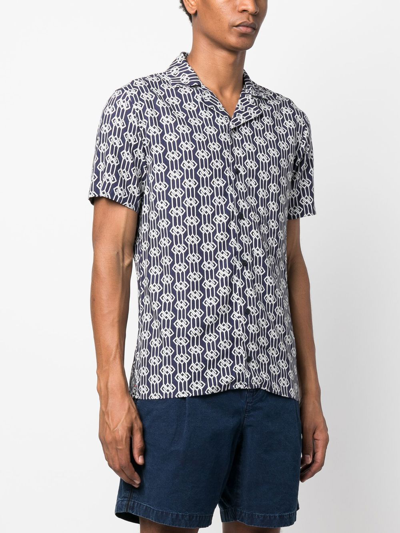 Shop Orlebar Brown Travis Waypoint-print Short-sleeve Shirt In Blue