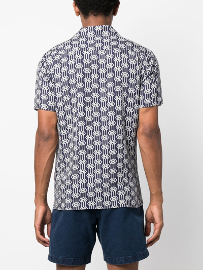 Shop Orlebar Brown Travis Waypoint-print Short-sleeve Shirt In Blue