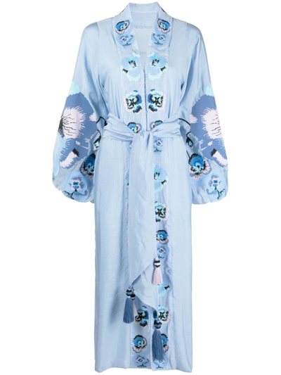 Shop Yuliya Magdych Floral-jacquard Midi Dress In Blue