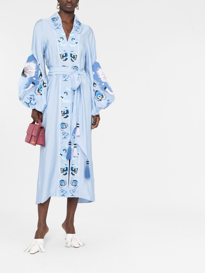 Shop Yuliya Magdych Floral-jacquard Midi Dress In Blue