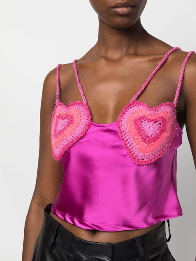 Marco Rambaldi Heart-crochet Cropped Camisole In 粉色