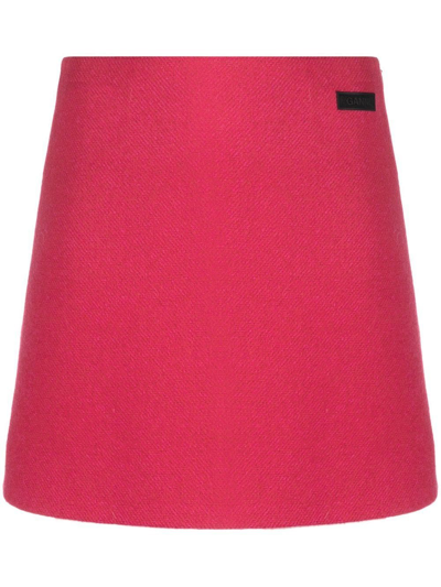 Shop Ganni Logo-patch Pencil Skirt In 粉色