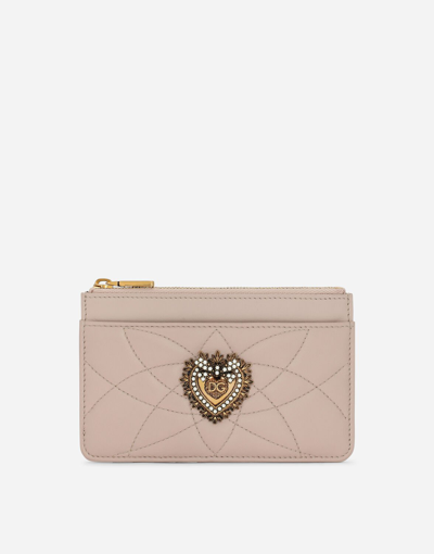 Shop Dolce & Gabbana Medium Devotion Card Holder In Quilted Nappa Leather In Pale Pink