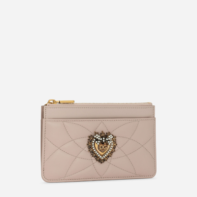 Shop Dolce & Gabbana Medium Devotion Card Holder In Quilted Nappa Leather In Pale Pink