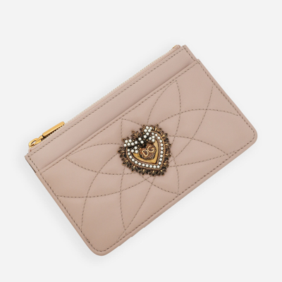 Dolce & Gabbana Medium Devotion Card Holder In Quilted Nappa Leather In Pale Pink