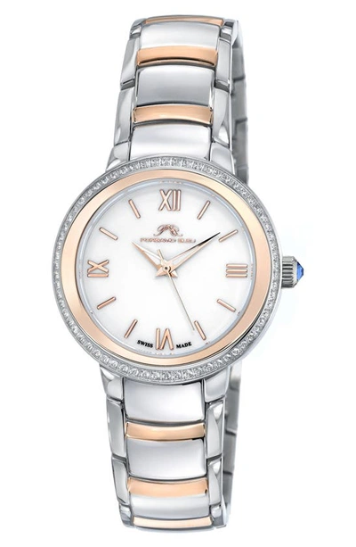 Shop Porsamo Bleu Luna White Topaz Bracelet Watch, 34mm In Silver & Rose