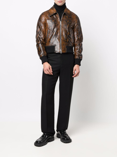 Shop Ami Alexandre Mattiussi Snakeskin Effect Zip-up Jacket In Brown