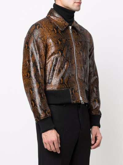 Shop Ami Alexandre Mattiussi Snakeskin Effect Zip-up Jacket In Brown